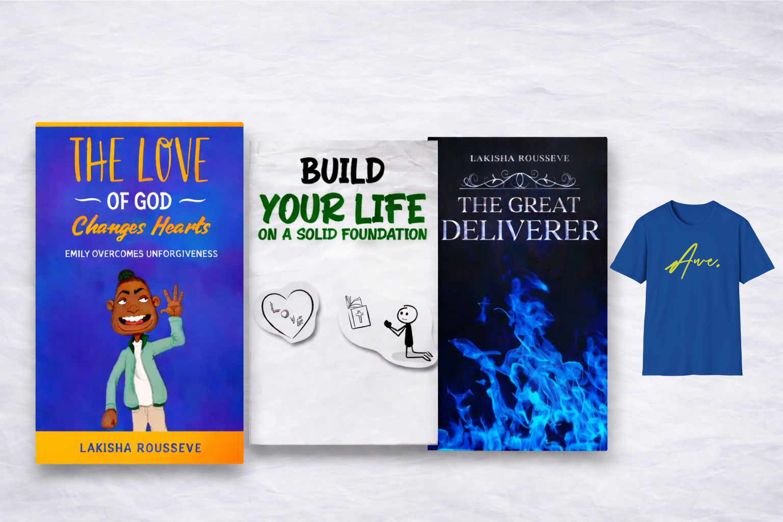 Love of God Changes Hearts, Solid Foundation and The Deliverer Book set with Awe T-Shirt